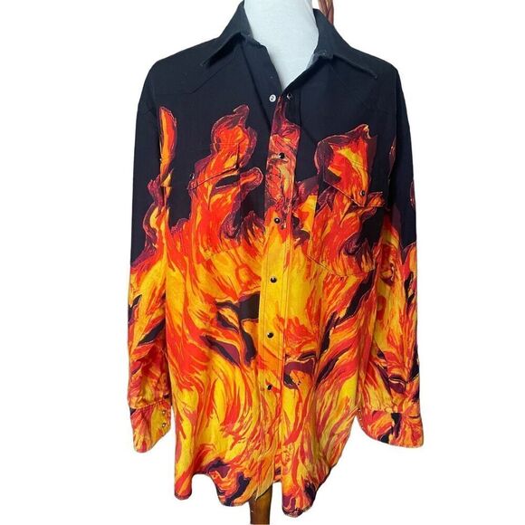Wrangler Men's Western Bull Flame Vintage Long Sleeve Button-Down Shirt Large - Picture 9 of 11